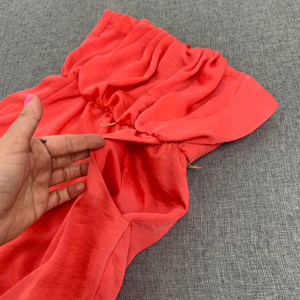 Ruby Rox Bright Coral Strapless Mini Dress Size 5 Pockets Pleated 100% polyester - Picture 2 of 13